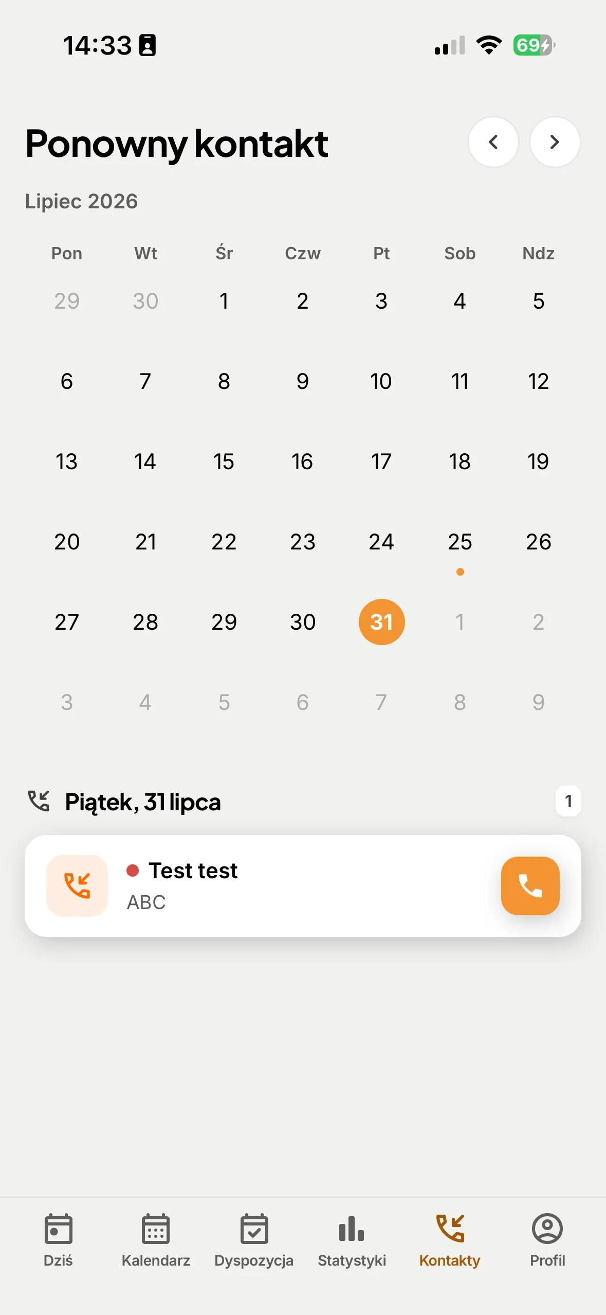 Kalendarz kontaktów do ponowienia z listą zaplanowanych telefonów